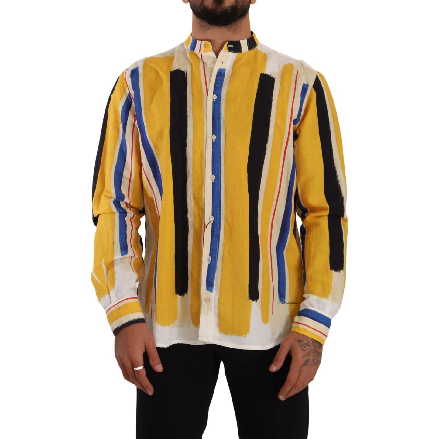 Dolce & Gabbana Elegant Yellow Striped Henley Shirt Dolce & Gabbana