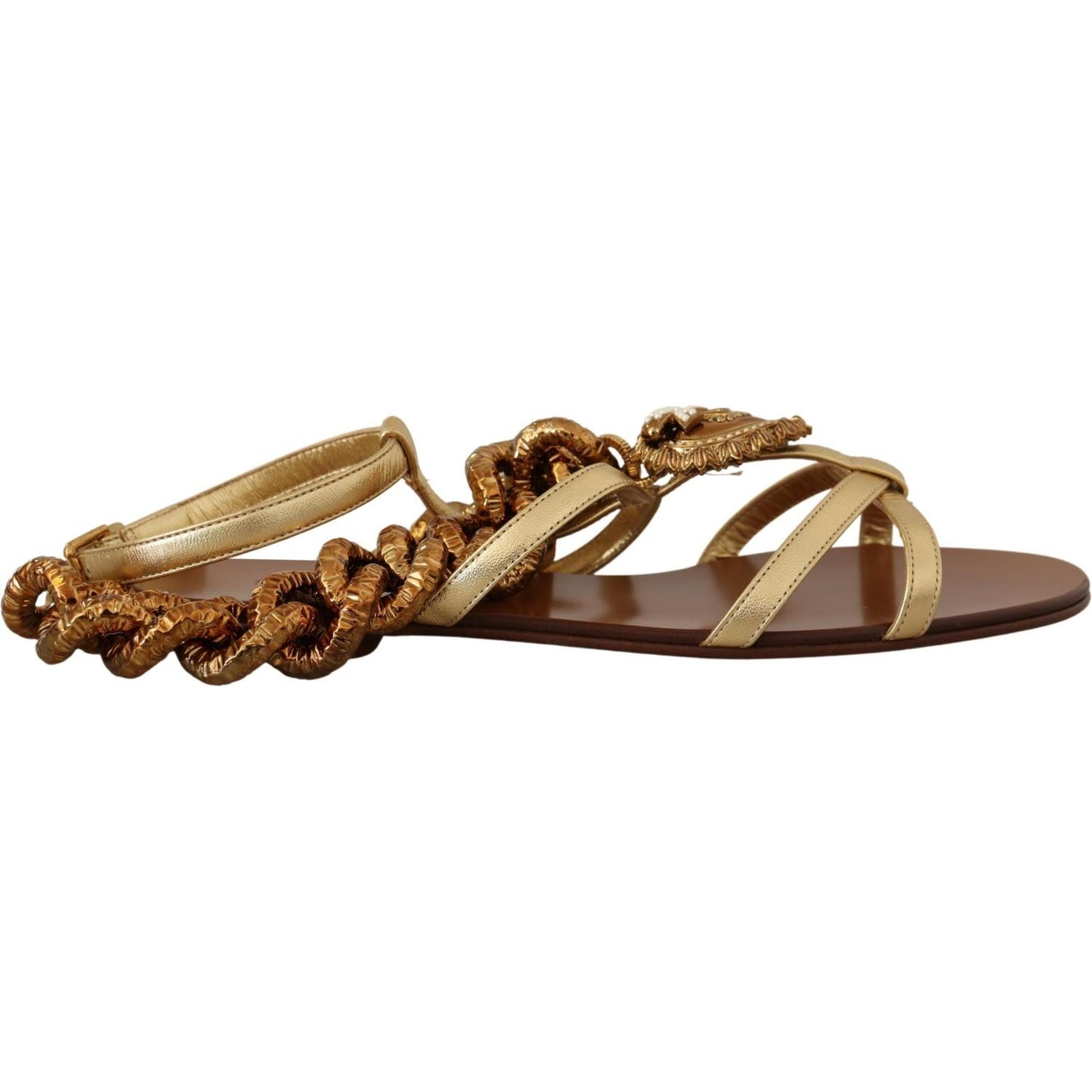 Dolce & Gabbana Chic Gladiator Flats with Heart and Chain Accents Dolce & Gabbana