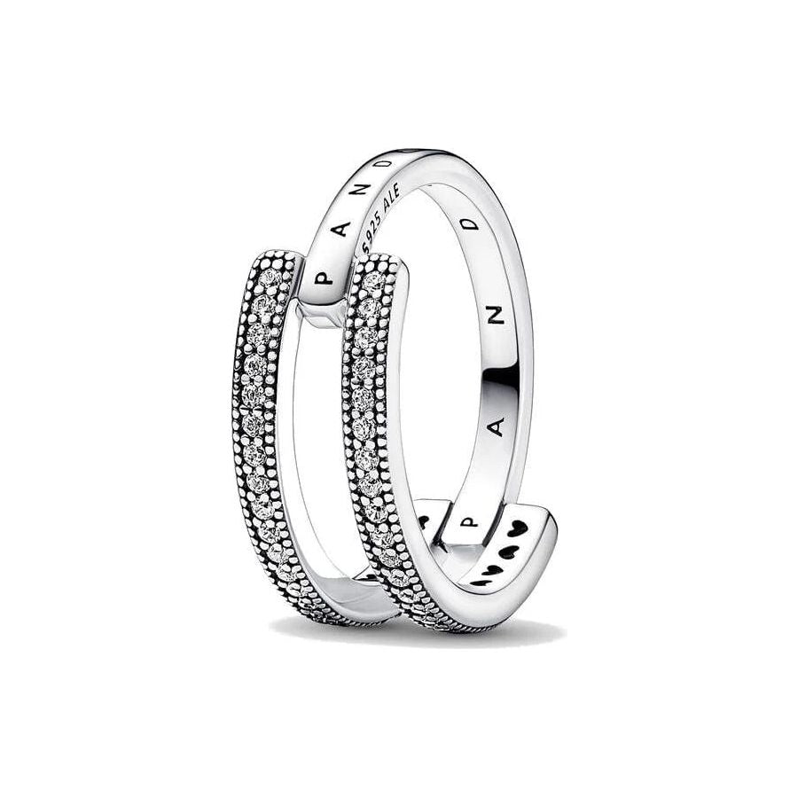 PANDORA JEWELS Mod. SIGNATURE LOGO & PAVE DOUBLE BAND - RING - Size 52 DESIGNER FASHION JEWELLERY PANDORA