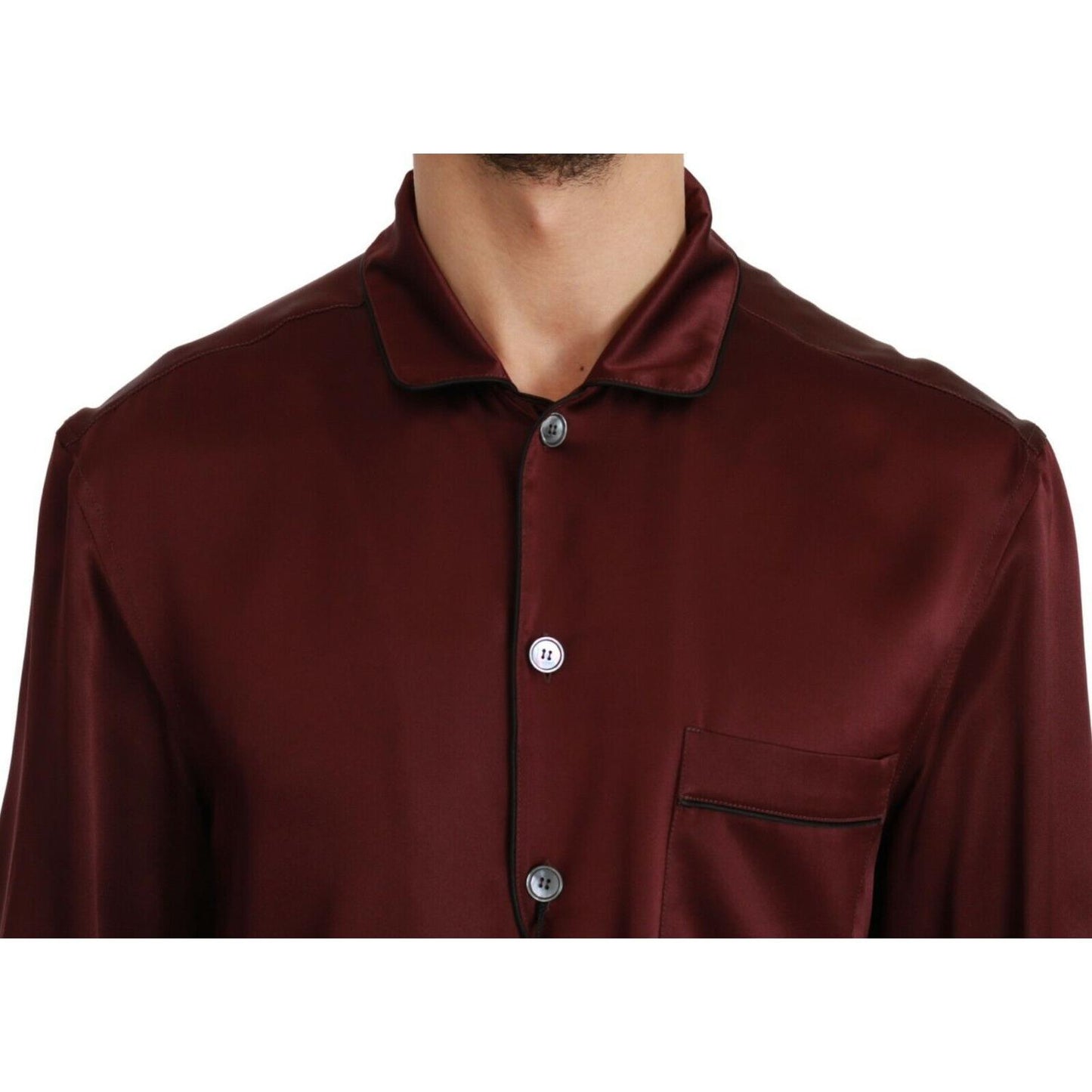 Dolce & Gabbana Bordeaux Silk Pajama-Inspired Shirt Dolce & Gabbana