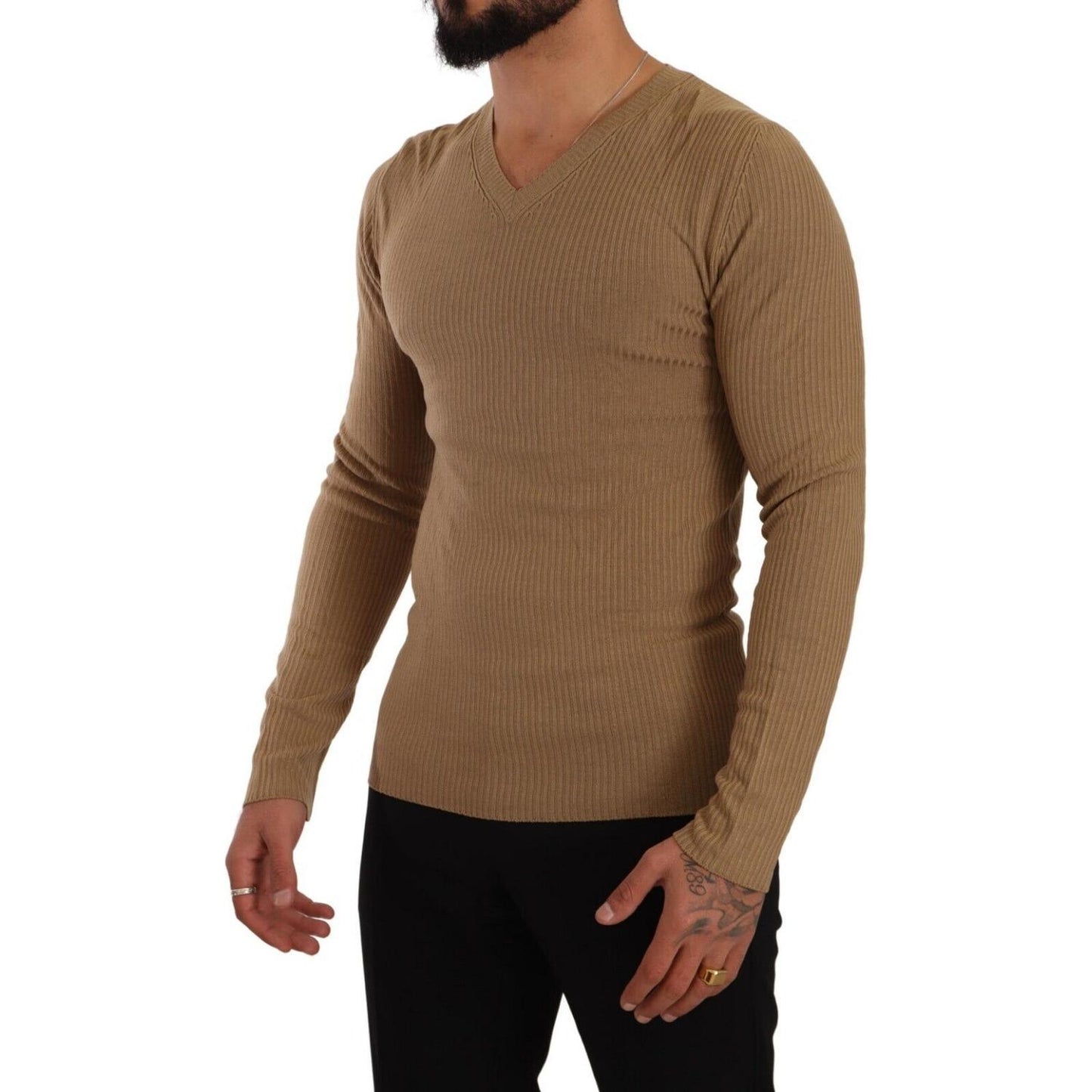 Ermanno Scervino Classic V-Neck Wool Sweater in Brown Ermanno Scervino