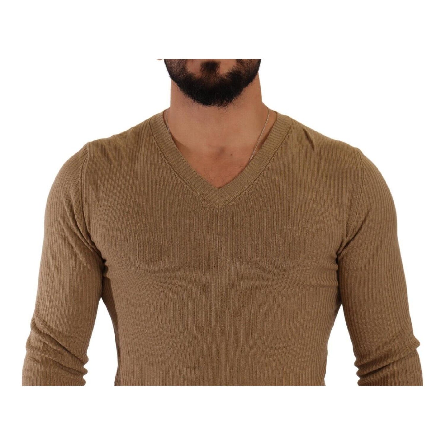 Ermanno Scervino Classic V-Neck Wool Sweater in Brown Ermanno Scervino