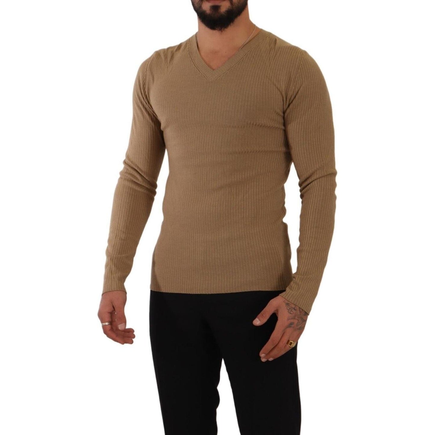 Ermanno Scervino Classic V-Neck Wool Sweater in Brown Ermanno Scervino