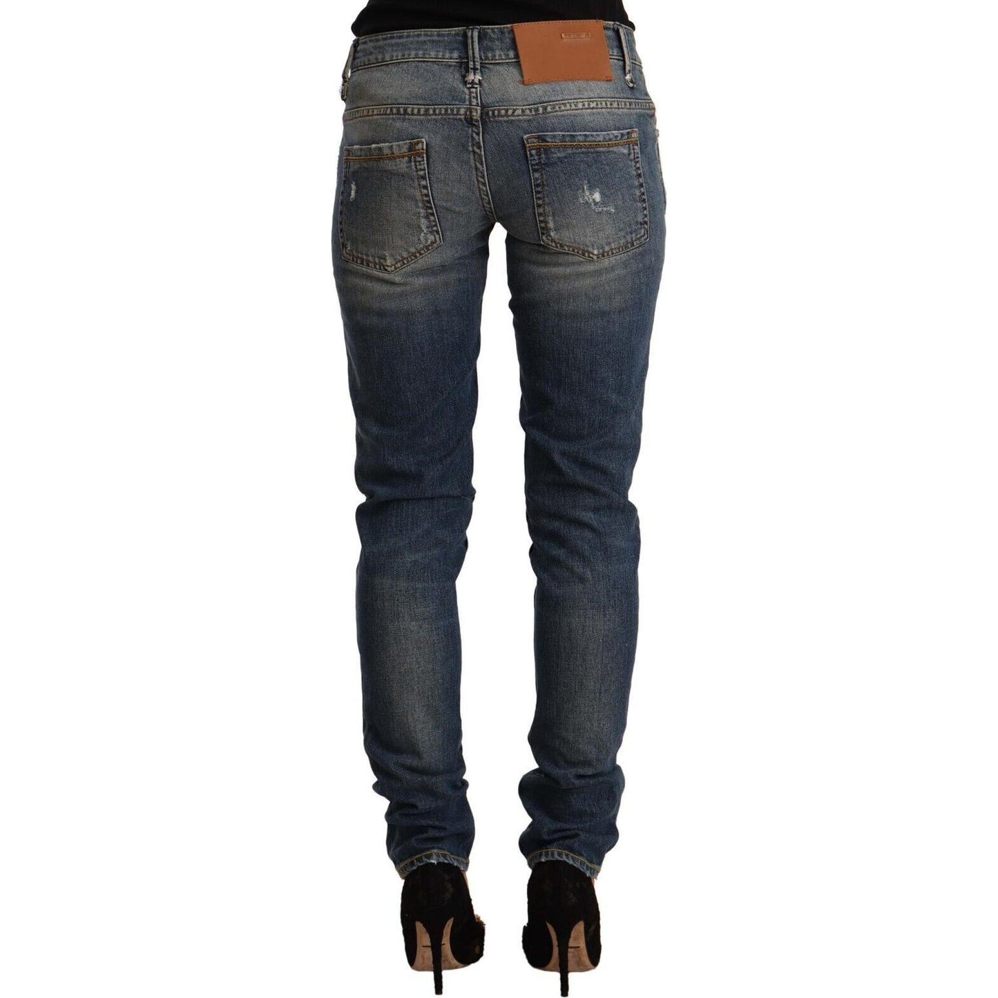 Acht Blue Washed Skinny Cotton Blend Jeans Acht