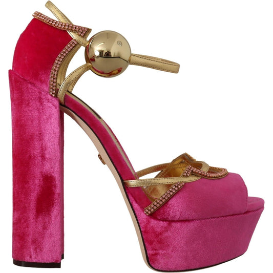 Dolce & Gabbana Ethereal Pink Velvet Crystal Sandals Dolce & Gabbana