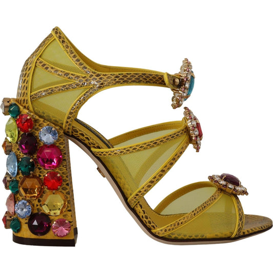 Dolce & Gabbana Stunning Crystal-Embellished Yellow Leather Sandals Dolce & Gabbana