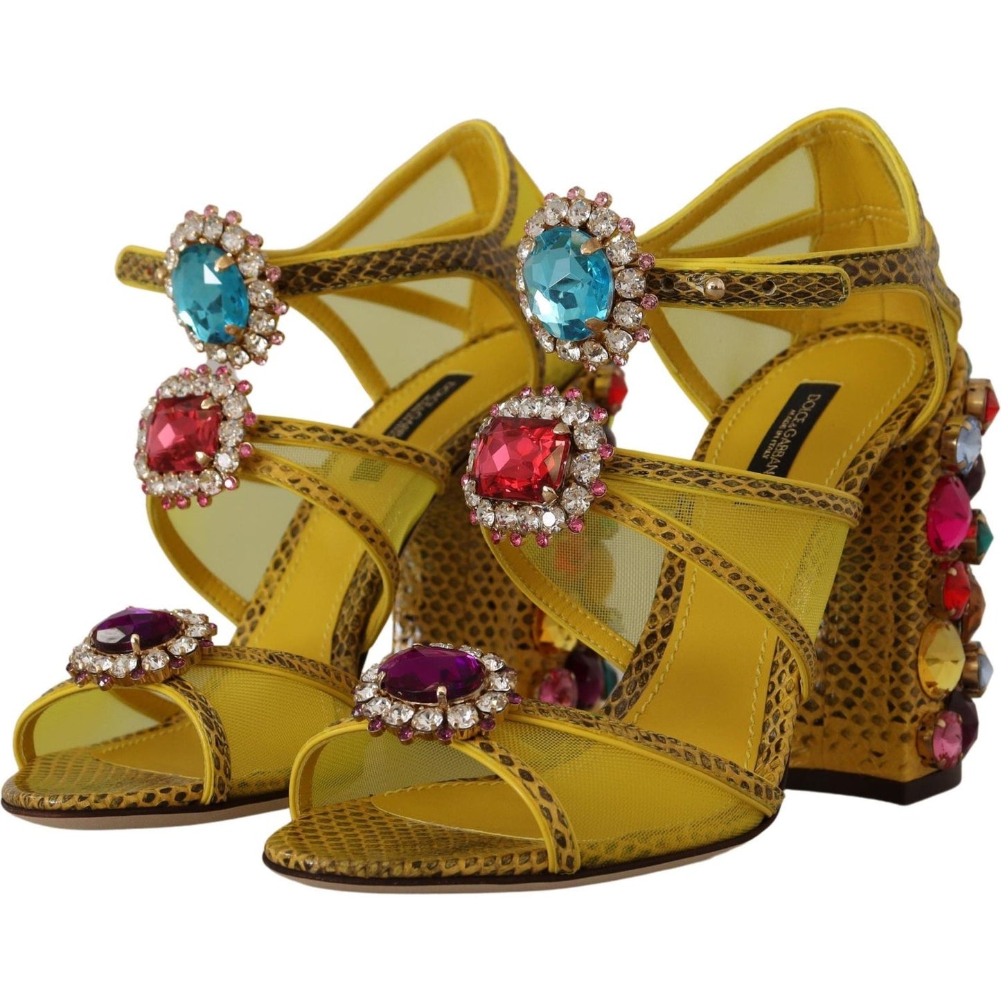 Dolce & Gabbana Stunning Crystal-Embellished Yellow Leather Sandals Dolce & Gabbana