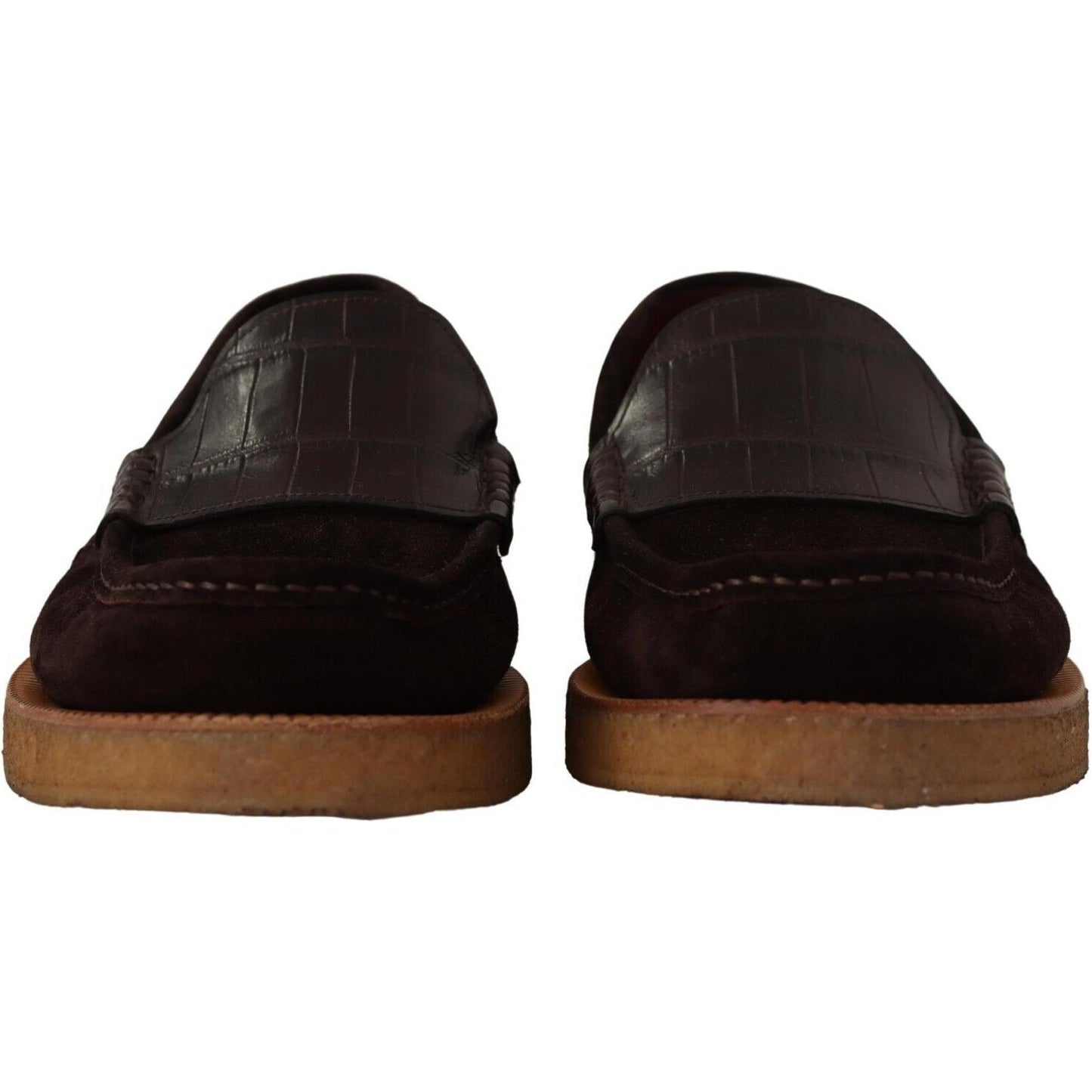 Dolce & Gabbana Elegant Suede Crocodile Loafers in Brown Dolce & Gabbana