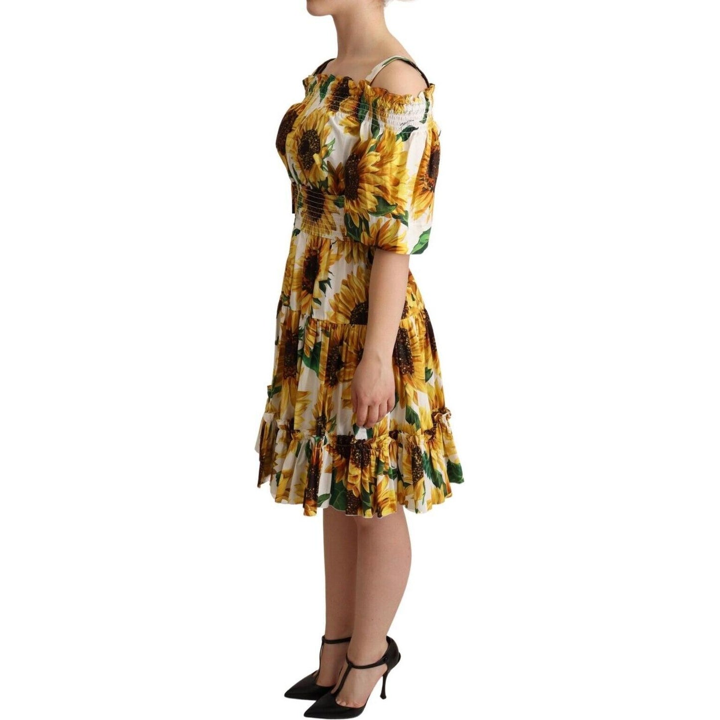 Dolce & Gabbana Elegant Sunflower Open Shoulder Dress Dolce & Gabbana