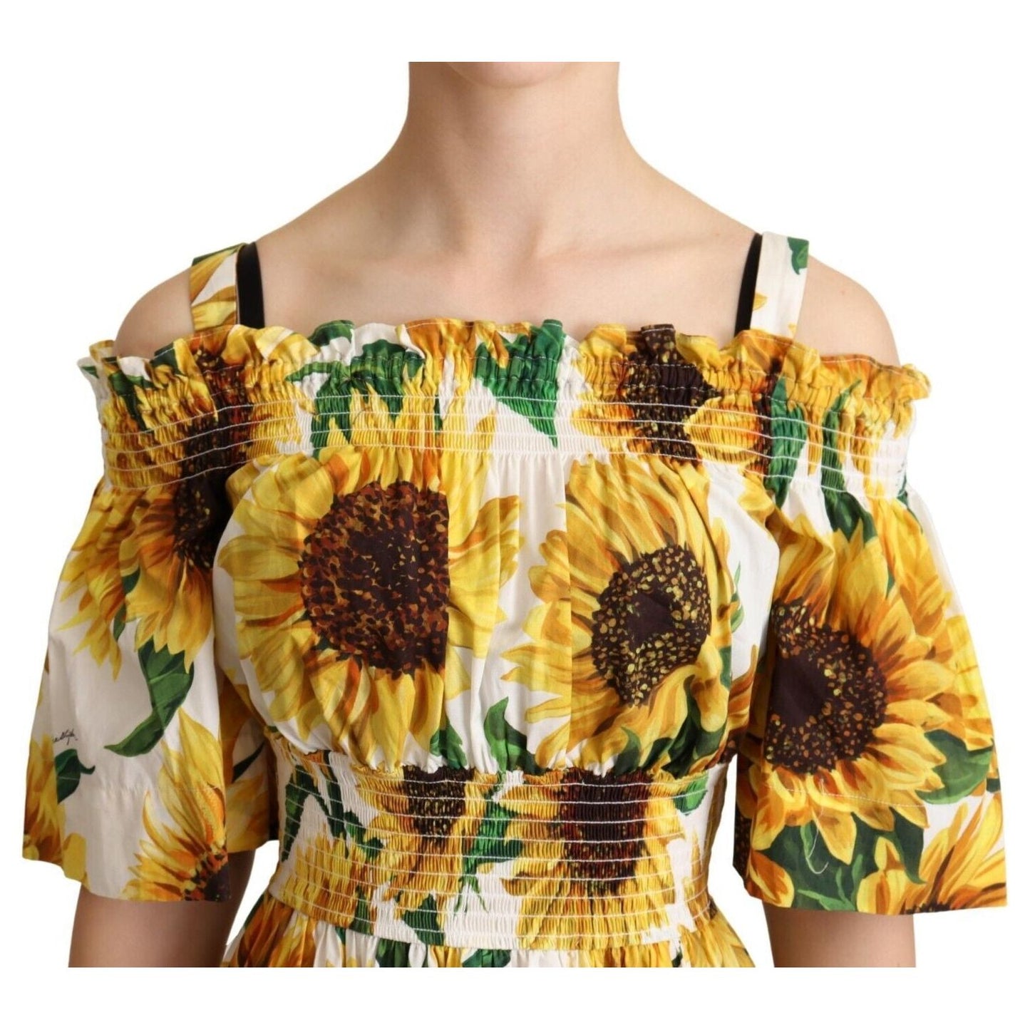 Dolce & Gabbana Elegant Sunflower Open Shoulder Dress Dolce & Gabbana