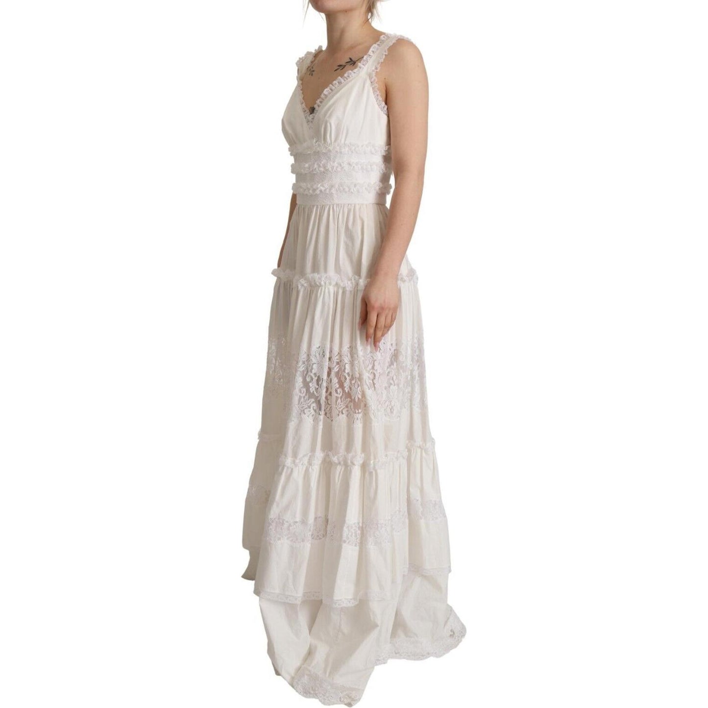 Dolce & Gabbana Elegant White A-Line Tiered Maxi Dress Dolce & Gabbana