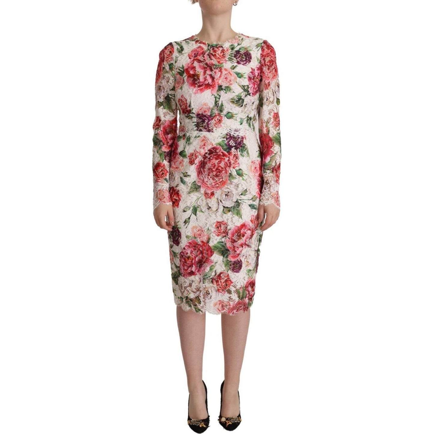 Dolce & Gabbana Elegant Sheath Lace Floral Midi Dress Dolce & Gabbana