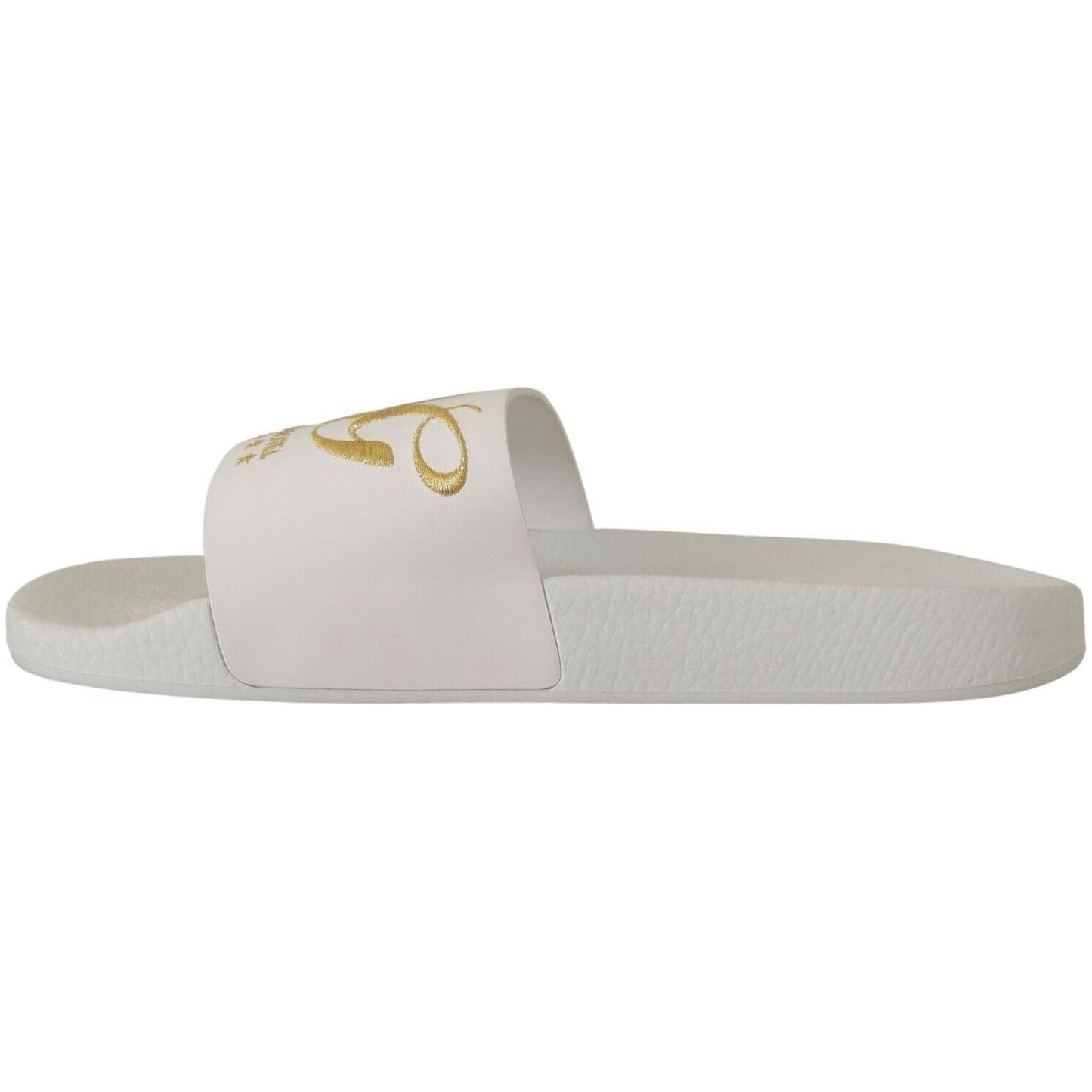 Dolce & Gabbana Chic White Leather Slides with Gold Embroidery Dolce & Gabbana