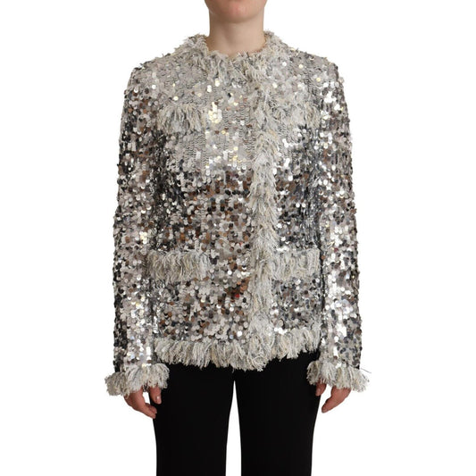 Dolce & Gabbana Chic Silver Sequined Jacket Coat Dolce & Gabbana