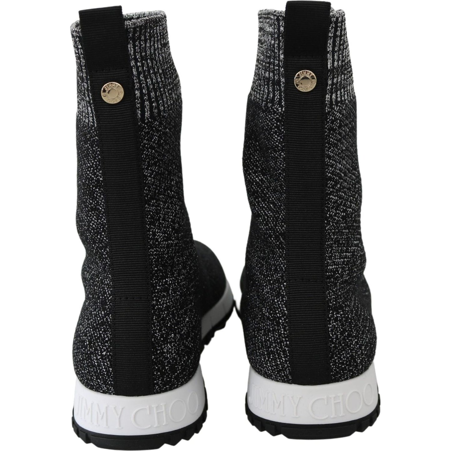 Jimmy Choo Elegant Knitted Lurex Sneakers in Black and Silver Jimmy Choo