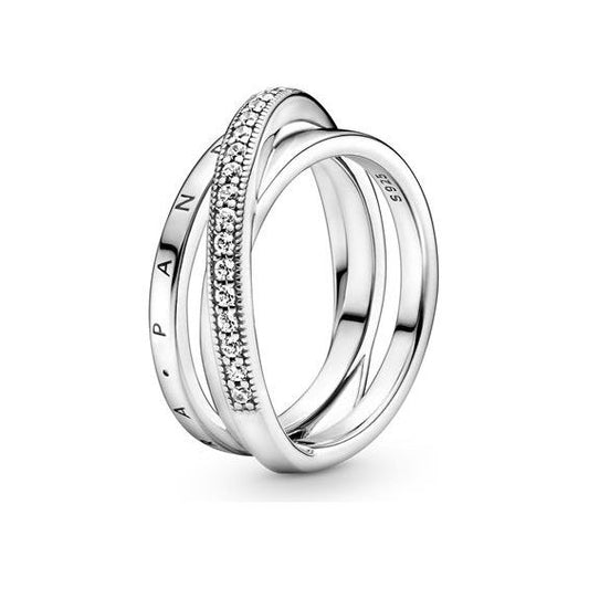 PANDORA JEWELS Mod. CROSSOVER PAVE TRIPLE BAND - RING - Size 56 DESIGNER FASHION JEWELLERY PANDORA