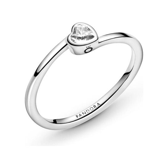 PANDORA JEWELS Mod. CLEAR TILTED HEART SOLITAIRE - RING - Size 50 DESIGNER FASHION JEWELLERY PANDORA