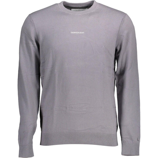 Calvin Klein Elegant Gray Long-Sleeved Embroidered Logo Sweater Calvin Klein