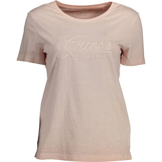 Guess Jeans Chic Faded Pink Cotton Tee with Embroidery Guess Jeans