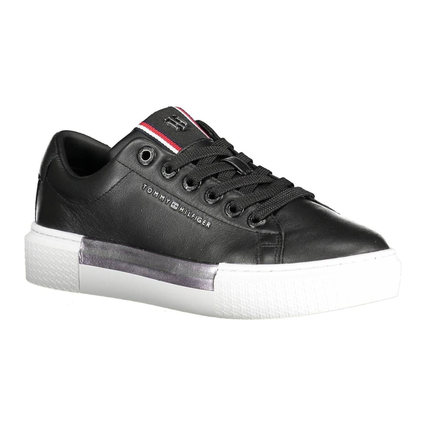 Tommy Hilfiger Chic Black Cotton-Leather Blend Sneakers Tommy Hilfiger