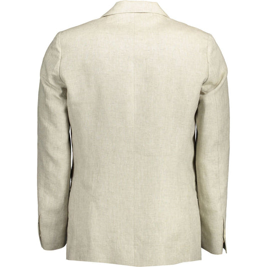 Gant Beige Linen Classic Jacket with Logo Detailing Gant