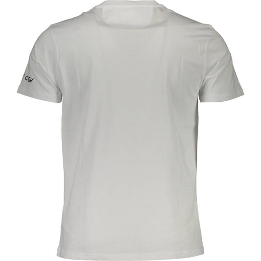 La Martina Crisp White Cotton Crew Neck Tee with Logo Print La Martina