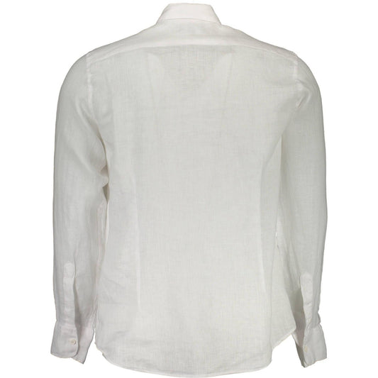 La Martina Elegant White Linen Long Sleeve Shirt La Martina