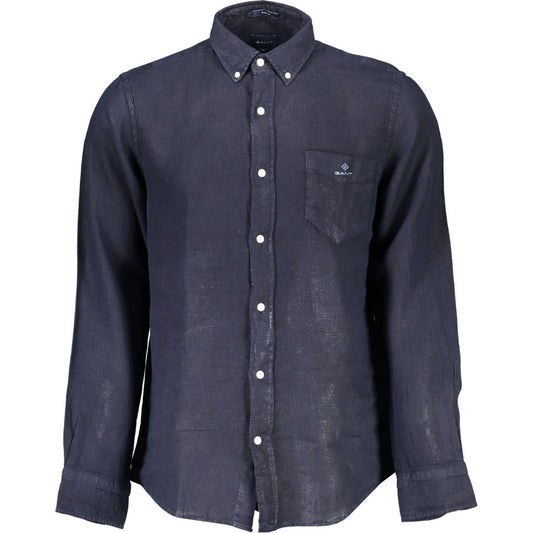 Gant Elegant Linen Short Sleeve Shirt in Blue Gant