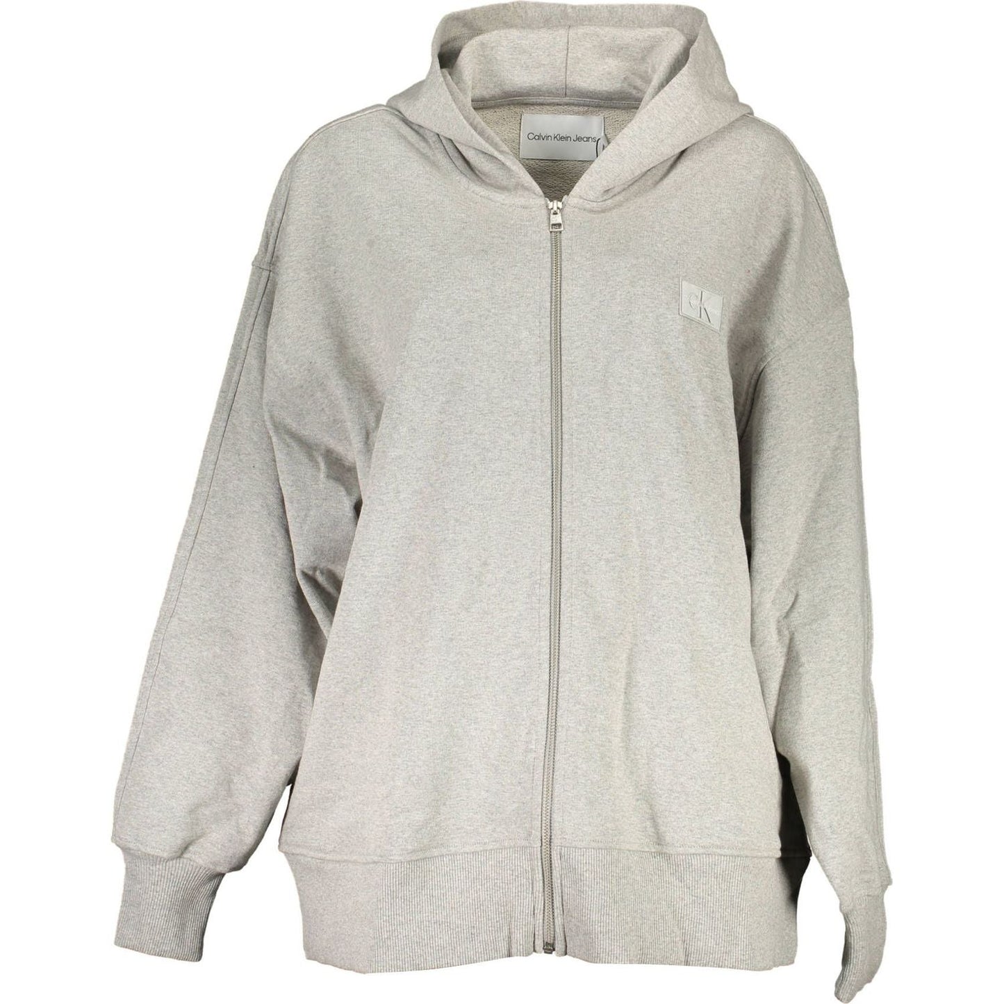 Calvin Klein Sleek Gray Cotton Zip Hoodie with Logo Calvin Klein