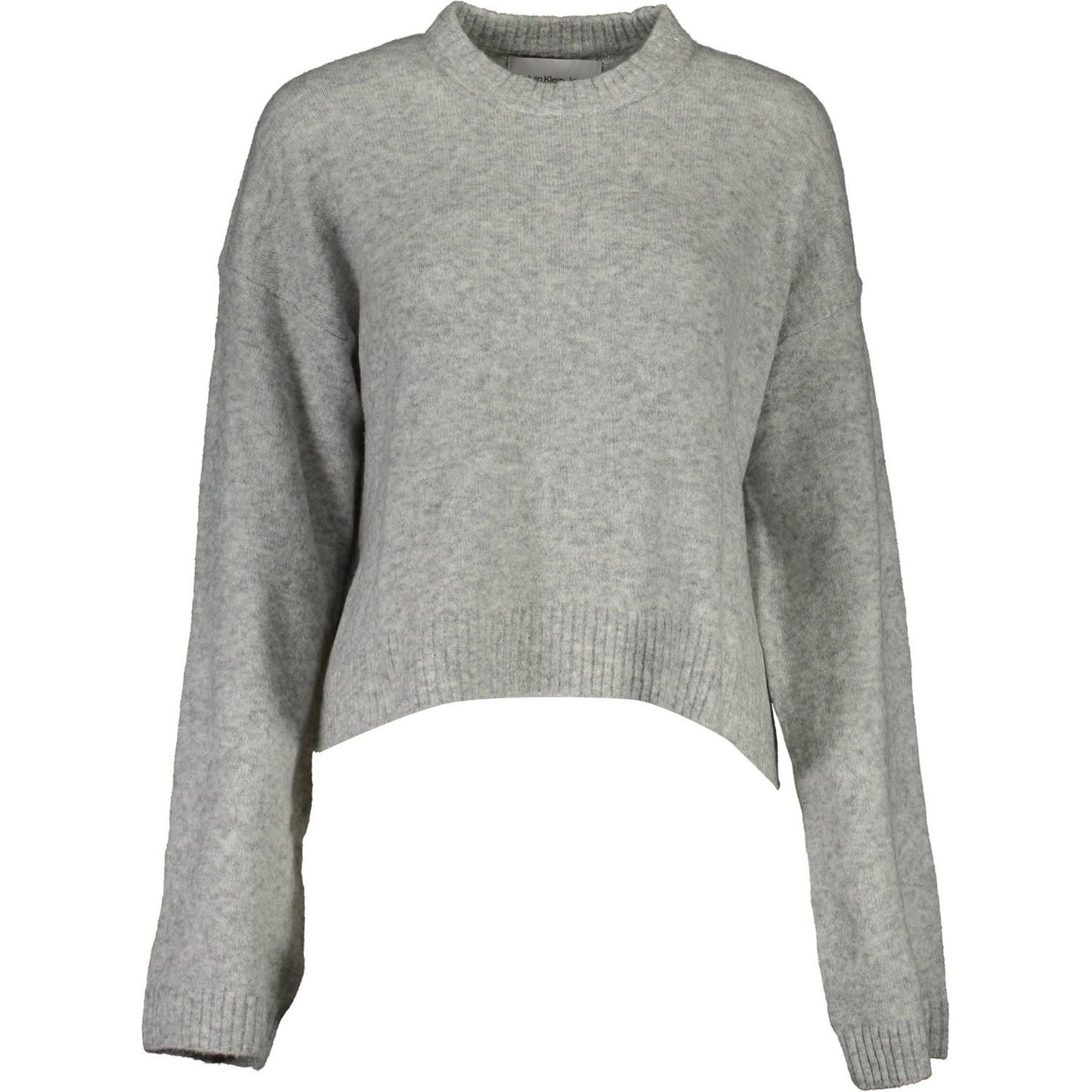 Calvin Klein Chic Gray Embroidered Sweater with Side Slits Calvin Klein