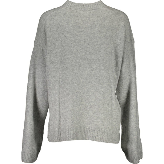 Calvin Klein Chic Gray Embroidered Sweater with Side Slits Calvin Klein