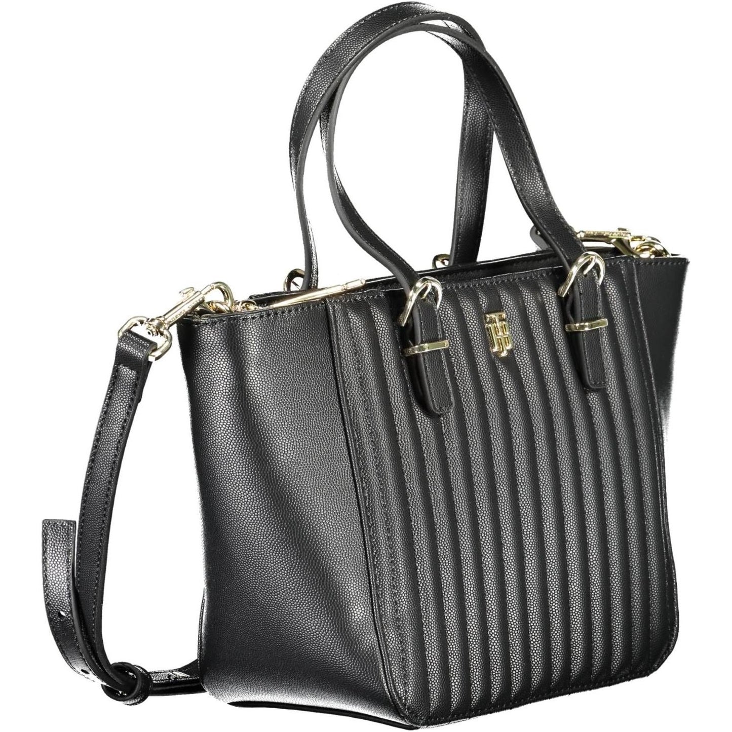 Tommy Hilfiger Chic Black Polyurethane Handbag with Contrasting Details Tommy Hilfiger