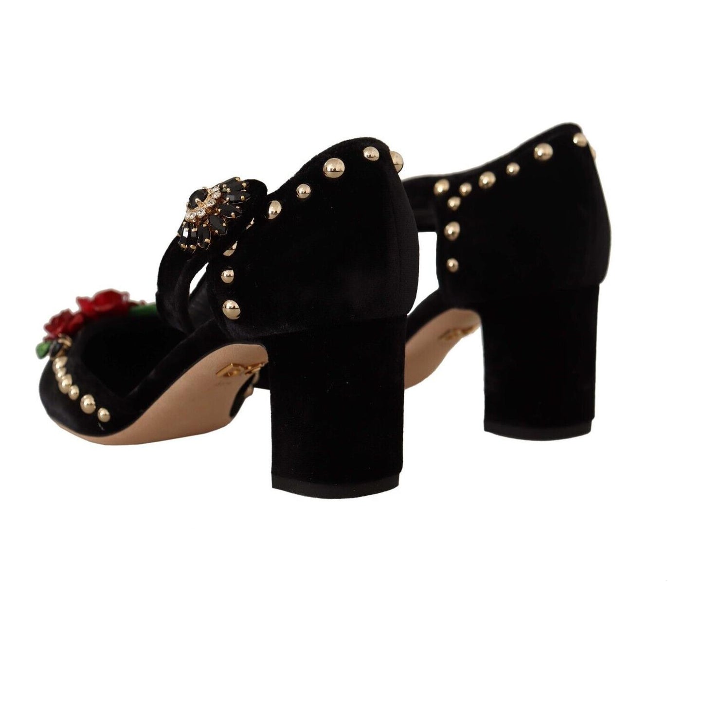 Dolce & Gabbana Black Crystal Rose Heel Sandals Dolce & Gabbana