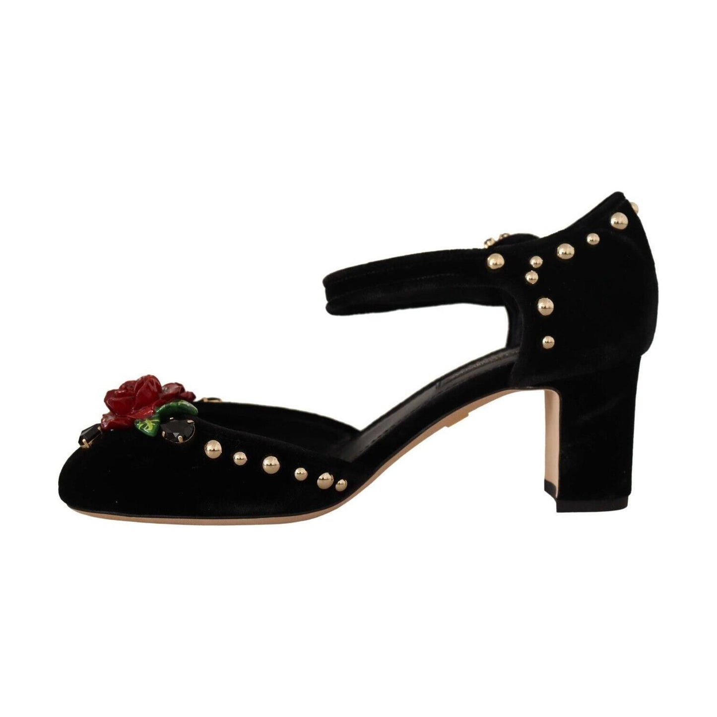 Dolce & Gabbana Black Crystal Rose Heel Sandals Dolce & Gabbana