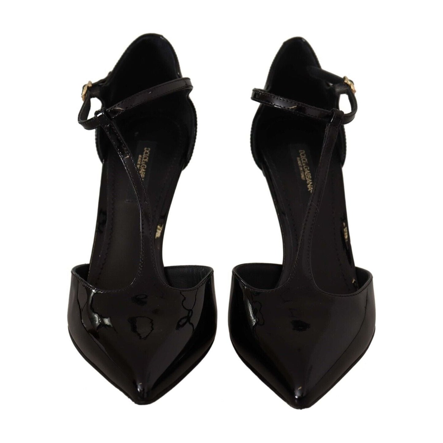 Dolce & Gabbana Elegant Black Leather T-Strap Heels Sandals Dolce & Gabbana