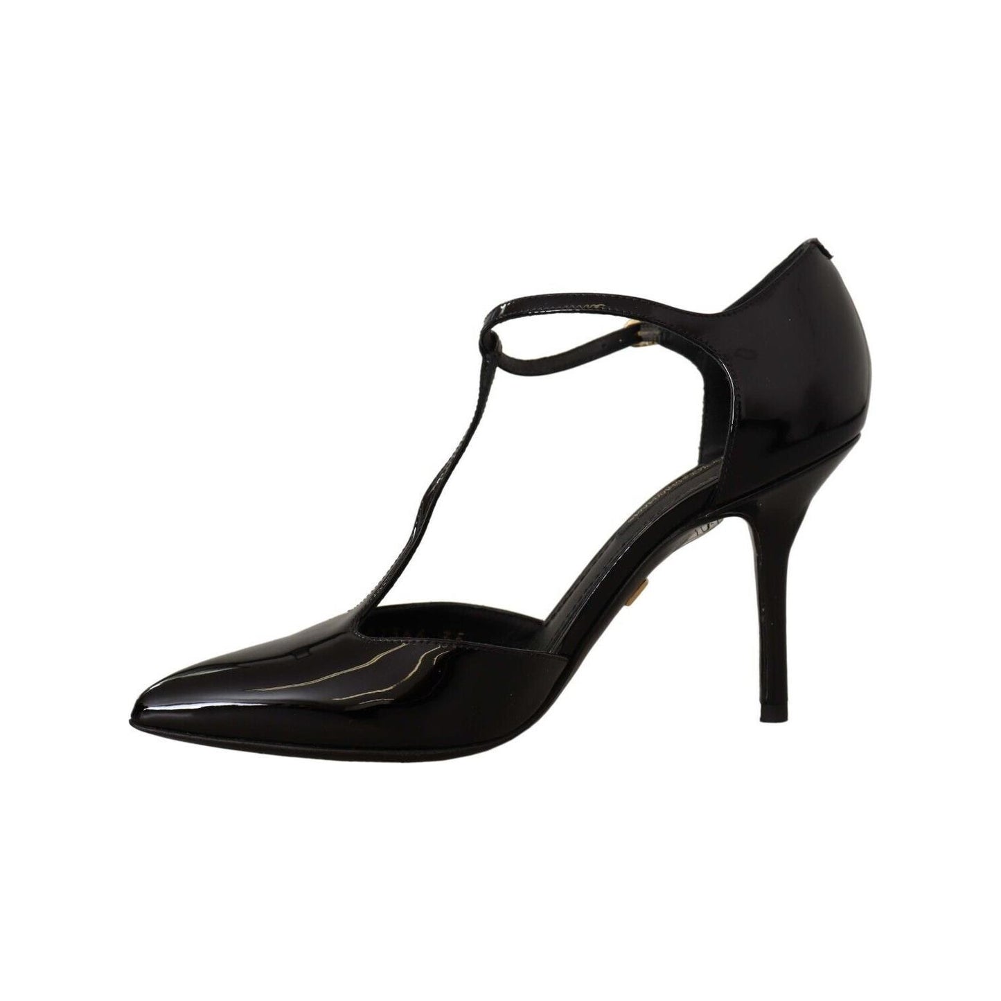 Dolce & Gabbana Elegant Black Leather T-Strap Heels Sandals Dolce & Gabbana