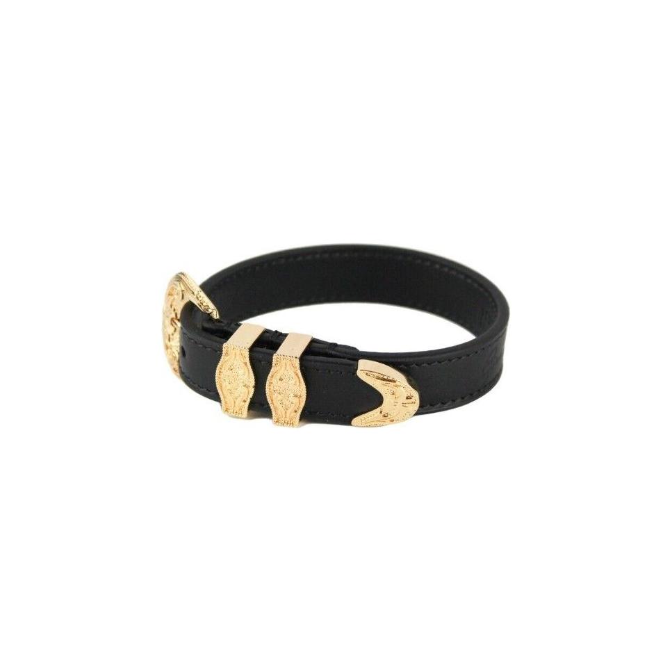 Versace Medusa Western Buckle Smooth Leather Gold Plated Brass Gold Bracelet Versace