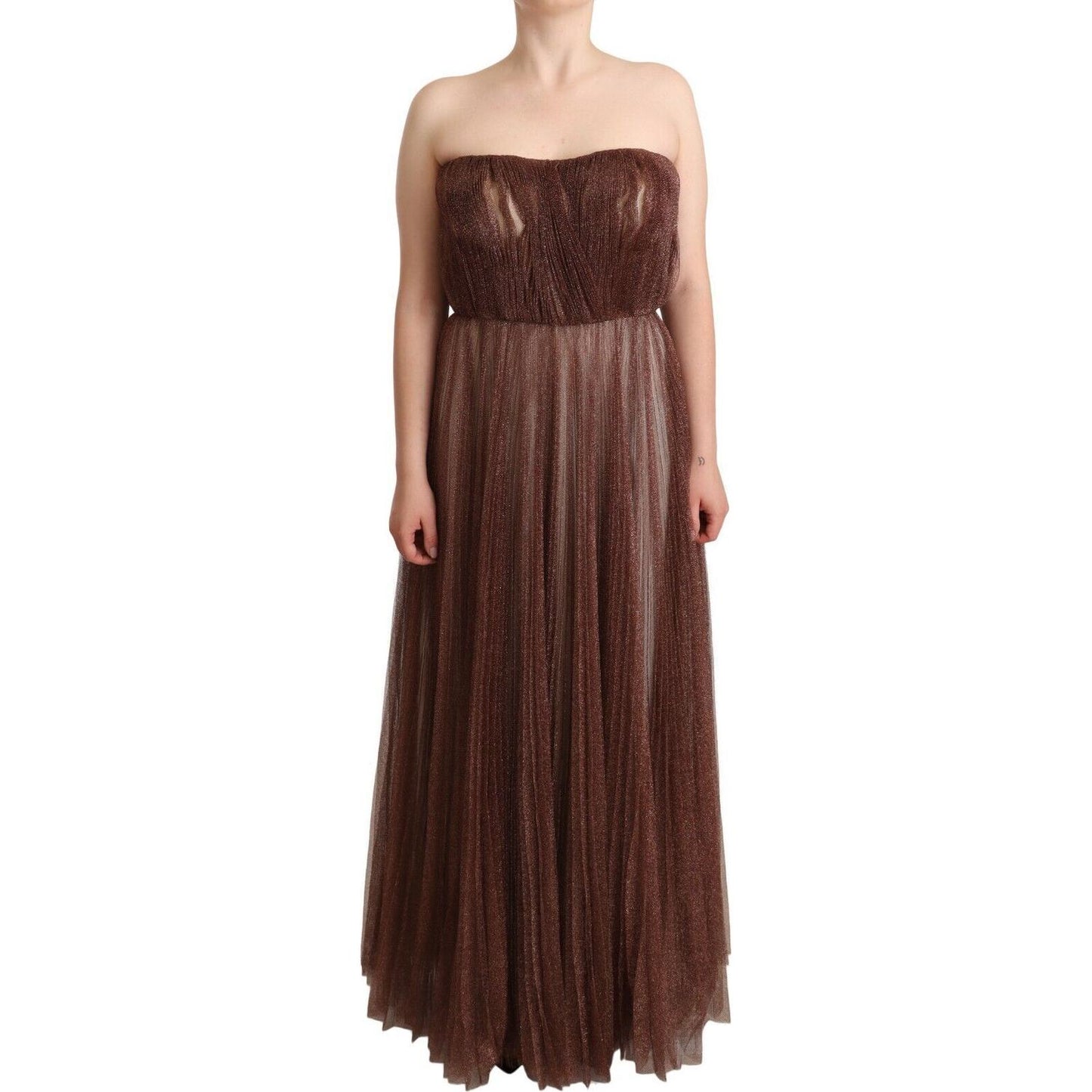 Dolce & Gabbana Elegant Metallic Bronze Long Gown Dolce & Gabbana