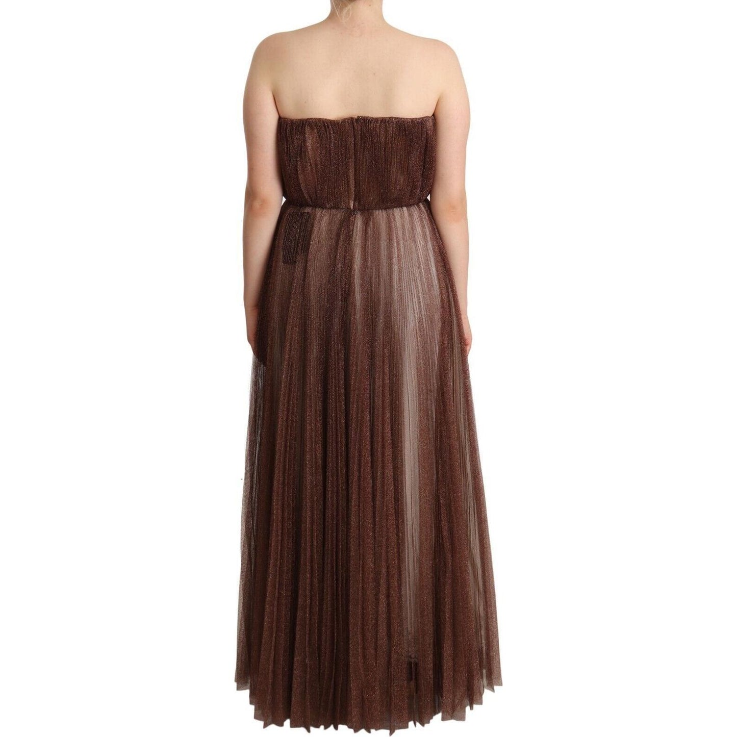 Dolce & Gabbana Elegant Metallic Bronze Long Gown Dolce & Gabbana