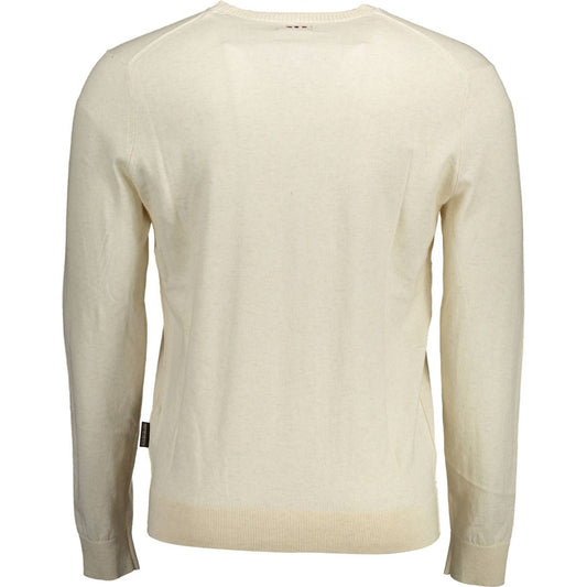 Napapijri Beige Cotton Crew-Neck Embroidered Sweater Napapijri