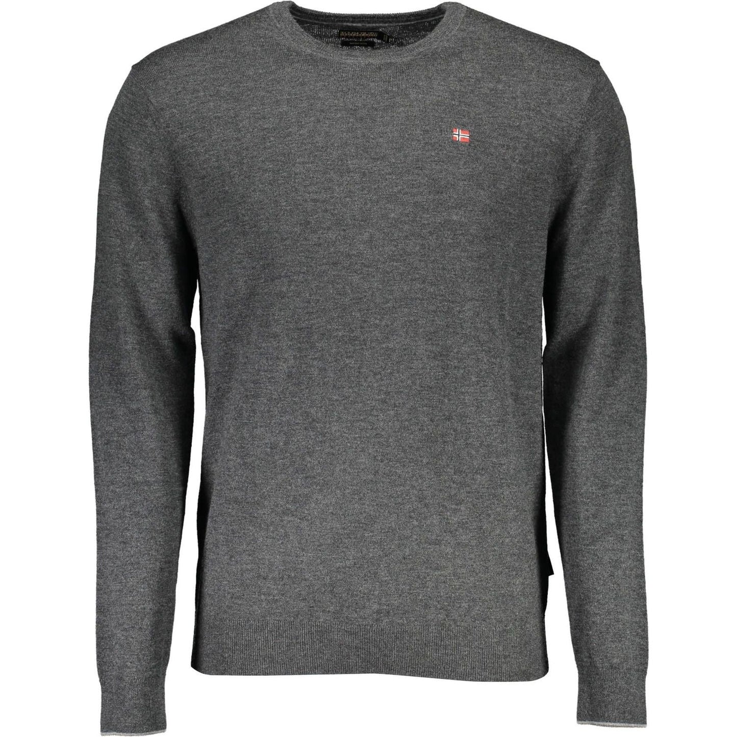 Napapijri Elegant Grey Wool Sweater with Embroidered Logo Napapijri