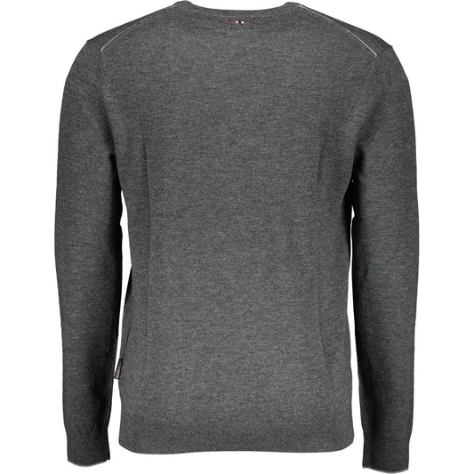 Napapijri Elegant Grey Wool Sweater with Embroidered Logo Napapijri