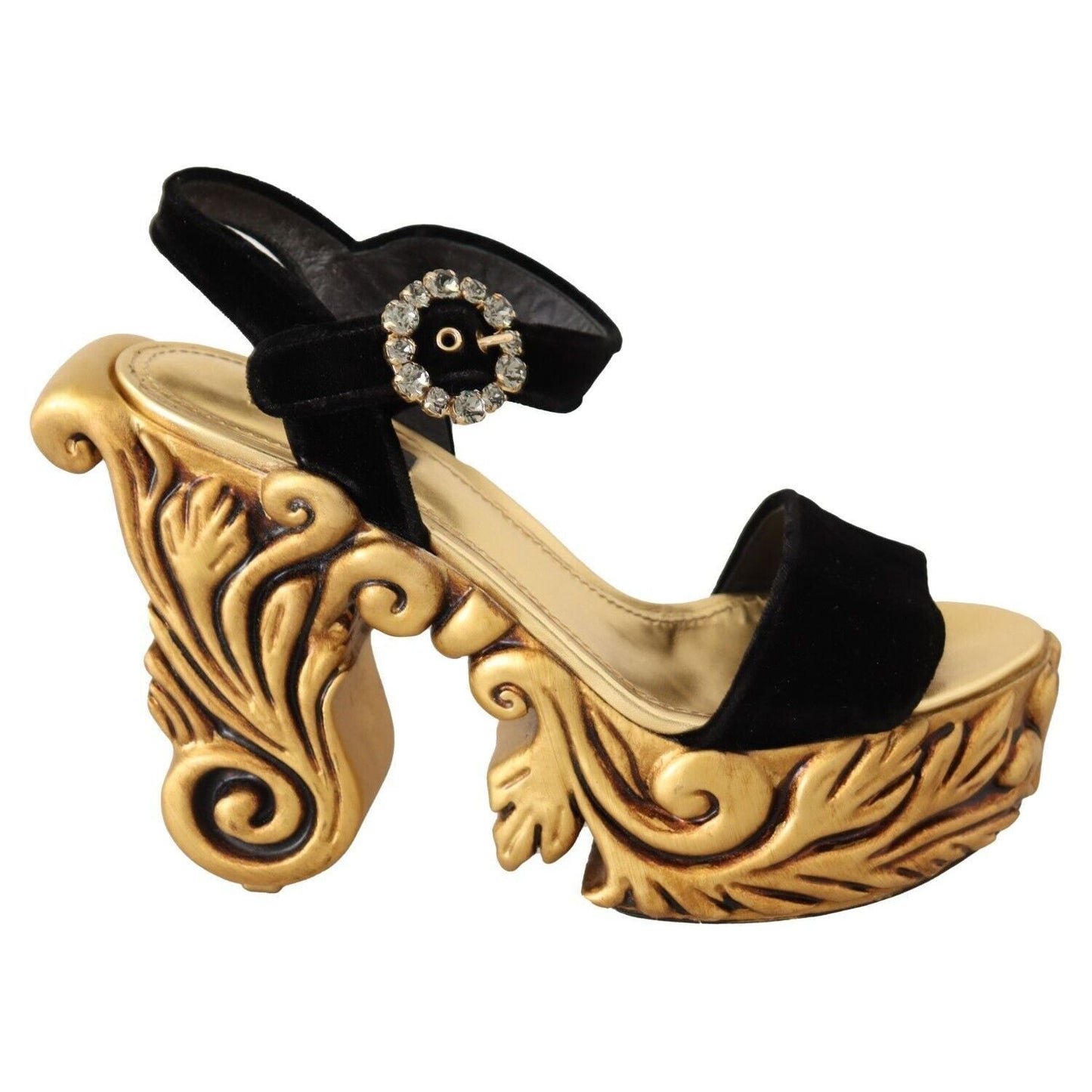 Dolce & Gabbana Baroque Velvet Heels in Black and Gold Dolce & Gabbana