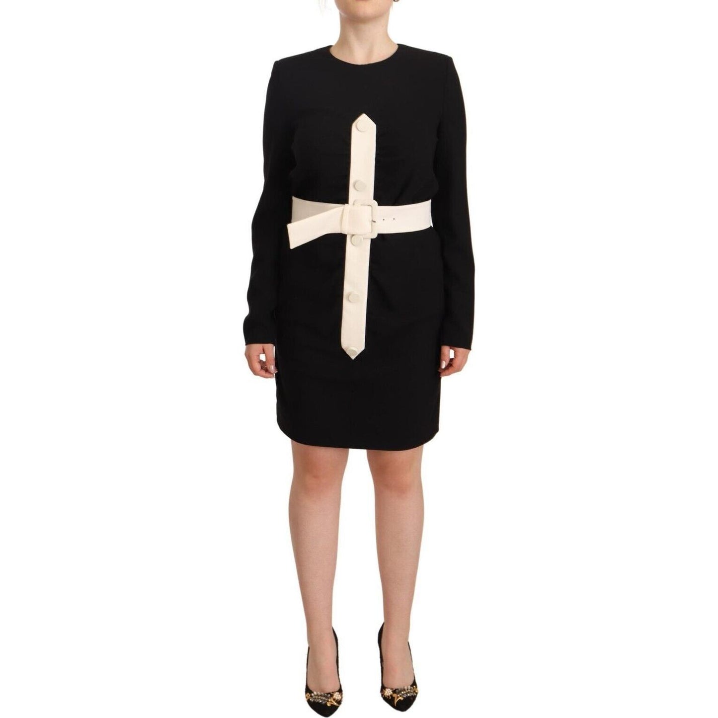 Givenchy Elegant Black Wool Mini Dress with Belt Givenchy