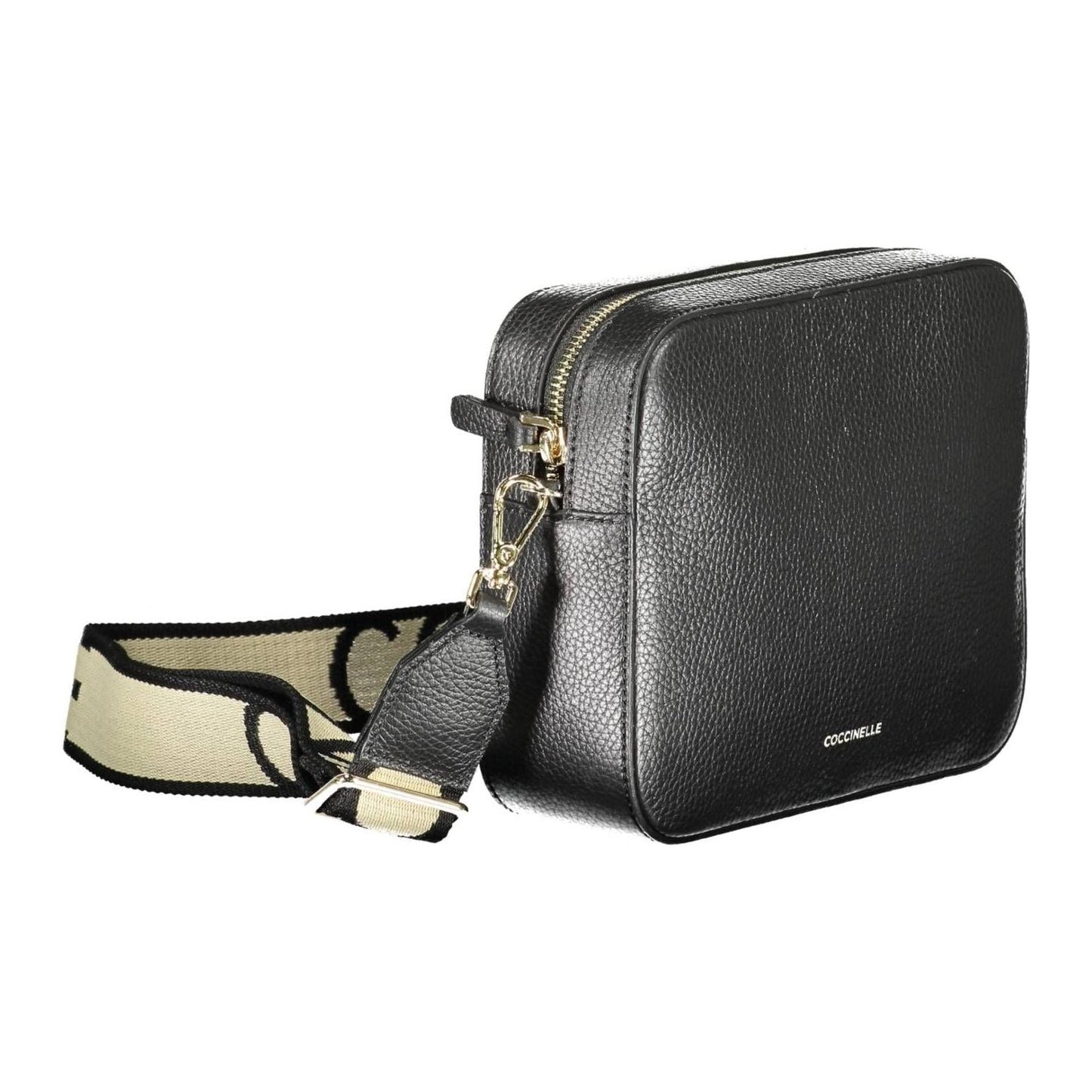 Coccinelle Elegant Black Leather Shoulder Bag with Contrasting Details Coccinelle