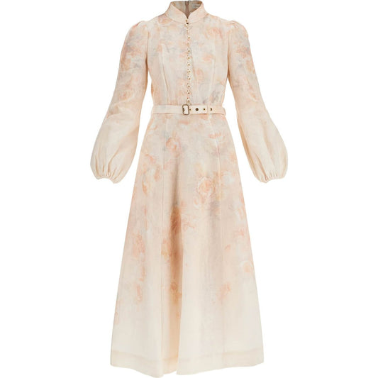 Zimmermann red floral linen midi dress with ruffled sleeves Dresses Zimmermann