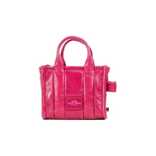 Marc Jacobs The Shiny Crinkle Micro Tote Magenta Leather Crossbody Bag Handbag