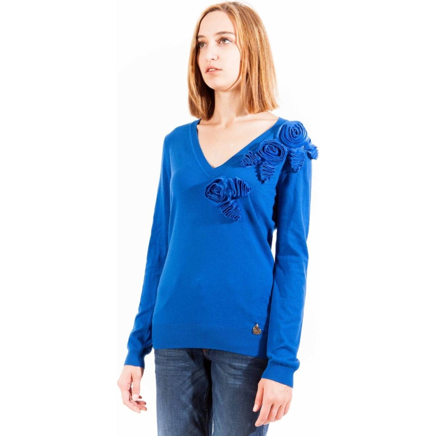 Love Moschino Embroidered V-Neck Long Sleeve Sweater Love Moschino