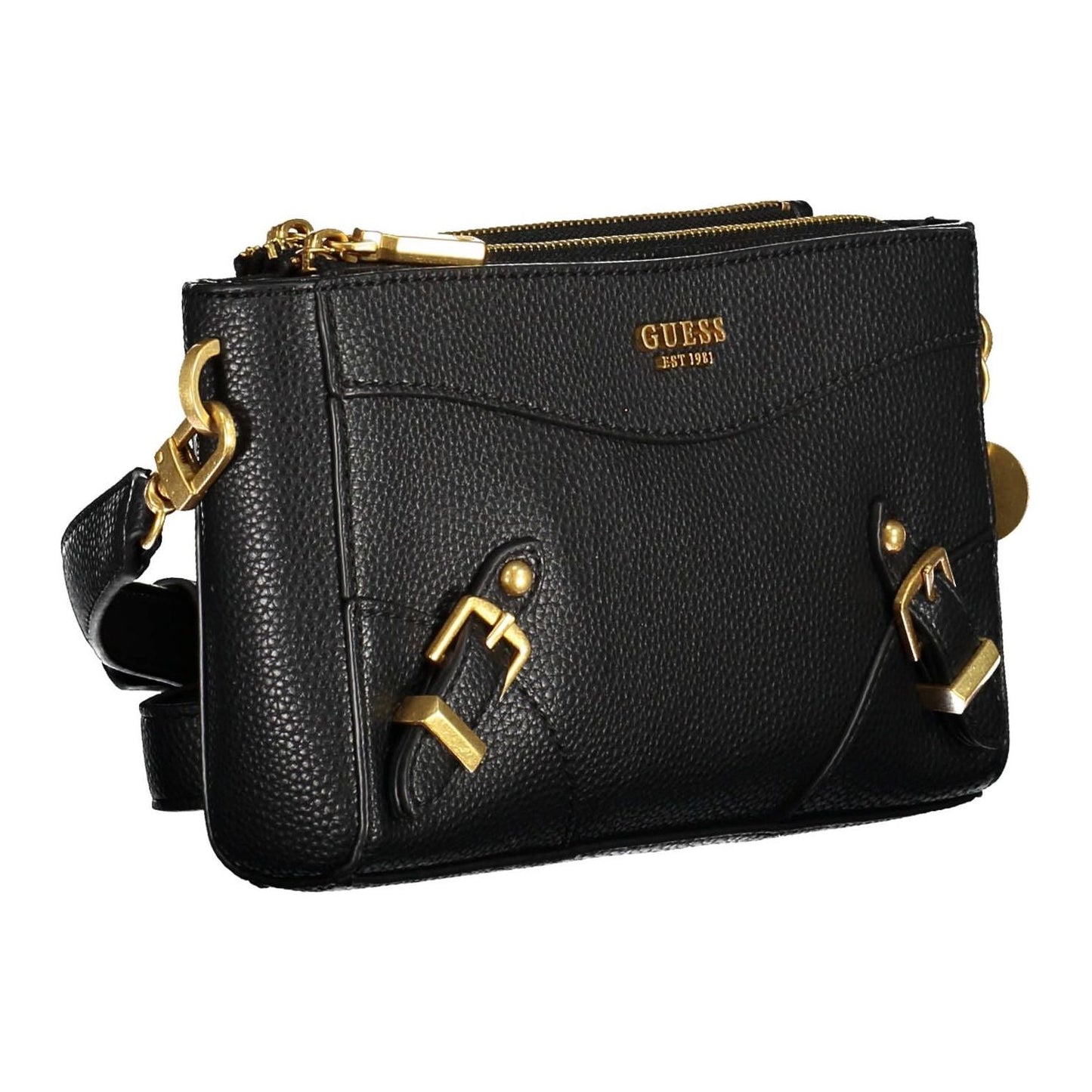 Guess Jeans Chic Contrasting Black Polyurethane Handbag Guess Jeans