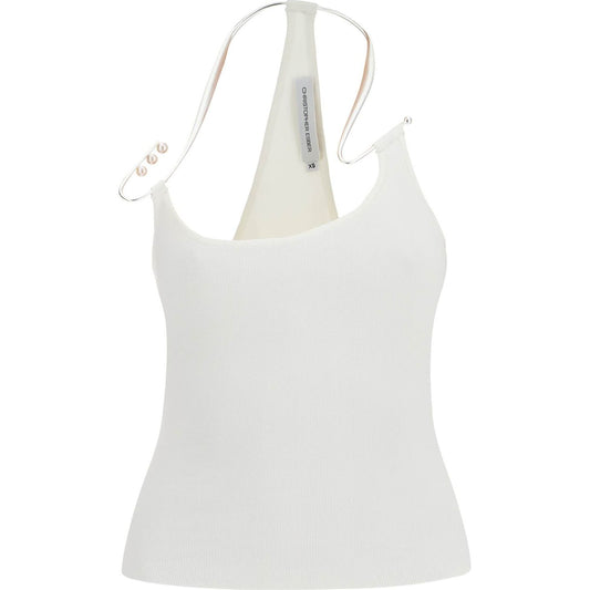 Christopher Esber white viscose top with pearl and v-neck